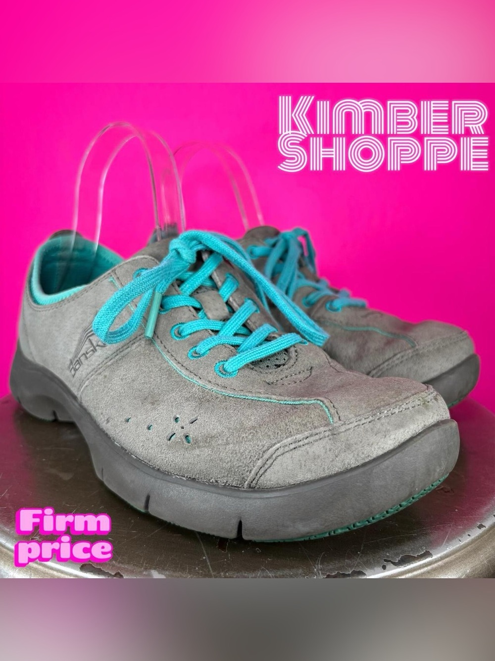 Dansko Elise Grey Suede Turquoise Accent Lace-Up Comfort Shoe EU 38 US 7.5-8